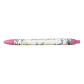 Stylo Noir Fleurs aquarelles pêche avec nom monogramme (Devant)