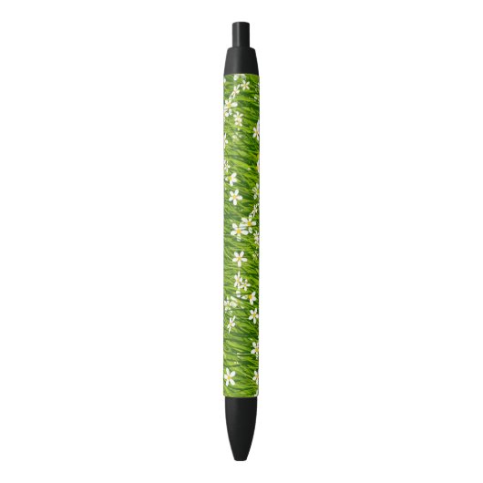 Stylo Noir Fleurs blanches et Feuilles Plantes (devant Vertical)