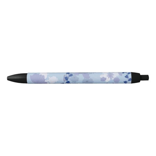 Stylo Noir Fleurs bleues (Devant)