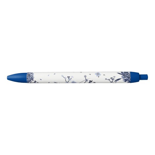 Stylo Noir Fleurs bleues (Devant)