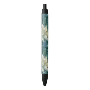 Stylo Noir Fleurs bleues et blanches