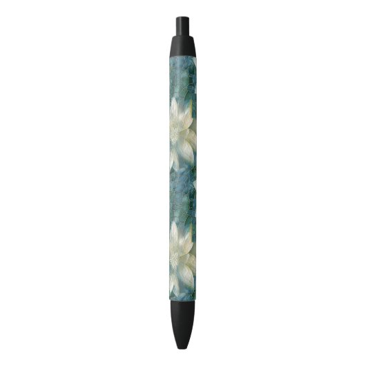 Stylo Noir Fleurs bleues et blanches (devant Vertical)
