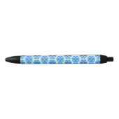 Stylo Noir Fleurs Bleues, Motif De Fleurs, Modèle Floral (Devant)