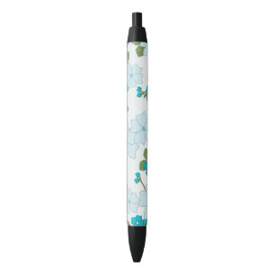Stylo Noir Fleurs Bleues, Motif Floral, Motif De Fleurs