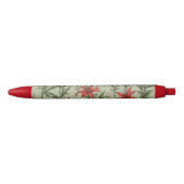 Stylo Noir Fleurs cardinales et motif feuille (Devant)