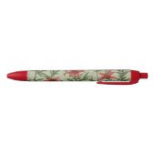 Stylo Noir Fleurs cardinales et motif feuille (Bas)