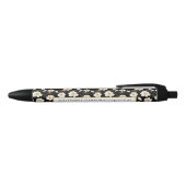 Stylo Noir Fleurs chic en or blanc (Haut)
