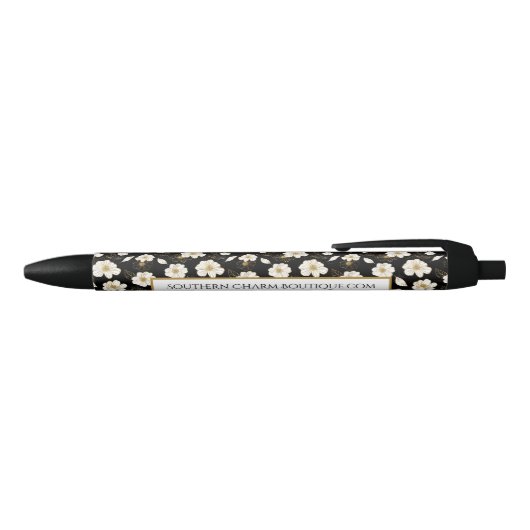 Stylo Noir Fleurs chic en or blanc (Haut)