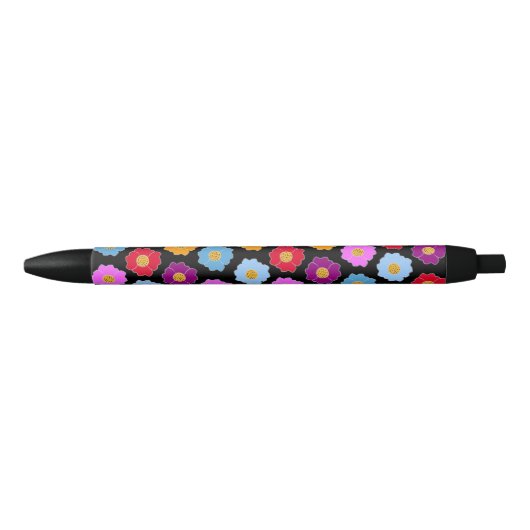 Stylo Noir Fleurs colorées motif (Devant)