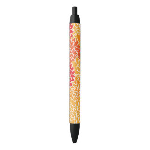 Stylo Noir Fleurs Dahlia, Motif De Fleurs, Dahlia Orange