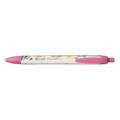 Stylo Noir Fleurs d'aquarelle de pêche avec nom de monogramme (Dos)