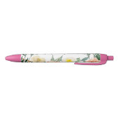 Stylo Noir Fleurs d'aquarelle de pêche avec nom de monogramme (Bas)
