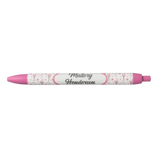 Stylo Noir Fleurs de cerises personnalisées (Devant)