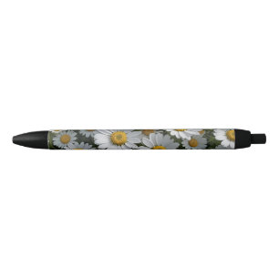 Stylo Noir Fleurs de couvre-feu blanches