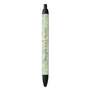 Stylo Noir Fleurs de jonquille jaune vert menthe
