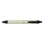 Stylo Noir Fleurs de jonquille jaune vert menthe (Dos)