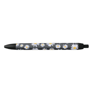 Stylo Noir Fleurs de marguerite blanc classique Design de gri