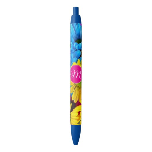 Stylo Noir Fleurs de monogrammes aux couleurs fluorescentes (devant Vertical)