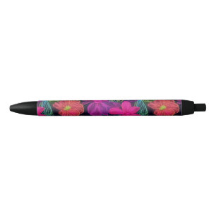 Stylo Noir Fleurs de néon botanique
