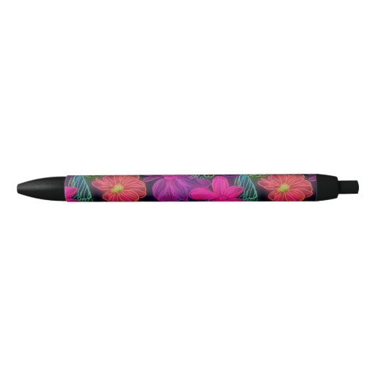 Stylo Noir Fleurs de néon botanique (Devant)