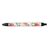 Stylo Noir Fleurs de pêcher jaune rouge (Devant)