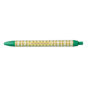 Stylo Noir Fleurs de soleil jaunes 