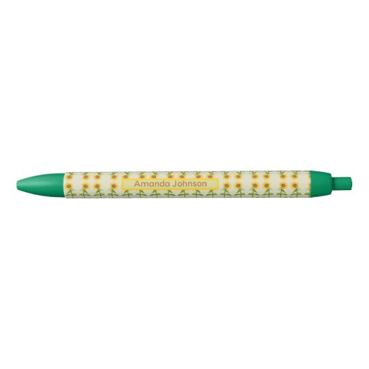 Stylo Noir Fleurs de soleil jaunes  (Devant)