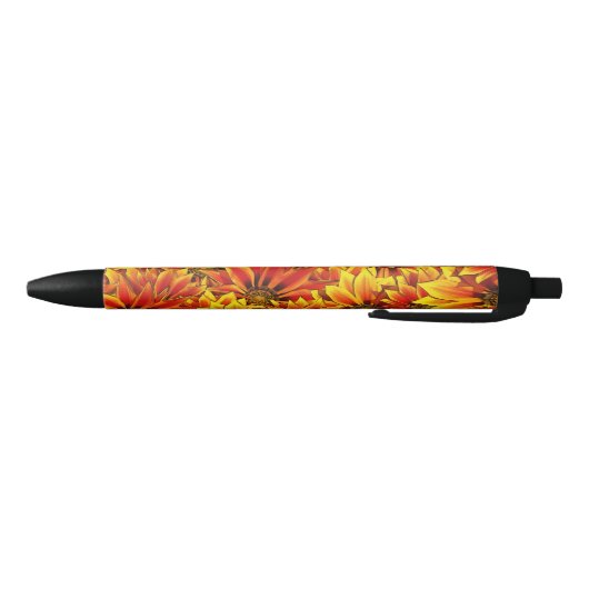Stylo Noir Fleurs de soleil orange (Bas)