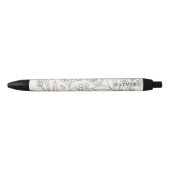 Stylo Noir Fleurs d'herbes vert sauge moderne motif boho (Devant)
