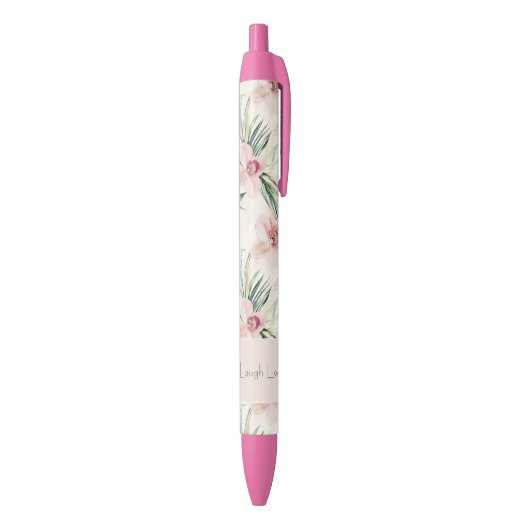 Stylo Noir Fleurs d'orchidée rose blush vert Amour (Bas (Vertical))