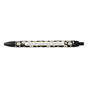 Stylo Noir Fleurs en or blanc chic 