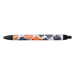 Stylo Noir Fleurs en tissu cousu à la main printemps orange b
