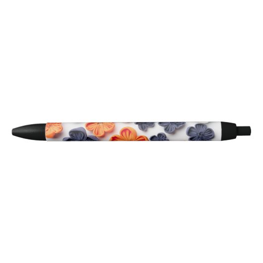 Stylo Noir Fleurs en tissu cousu à la main printemps orange b (Devant)