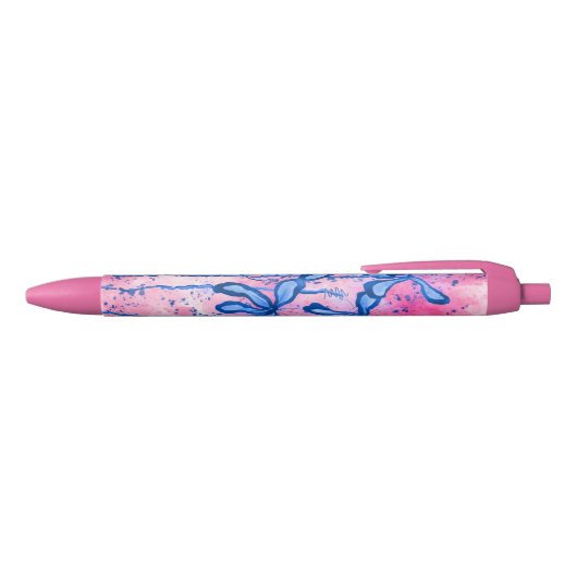 Stylo Noir Fleurs encrées Abstraites Lys bleu rose (Haut)