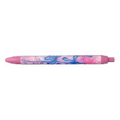 Stylo Noir Fleurs encrées Abstraites Lys bleu rose (Devant)