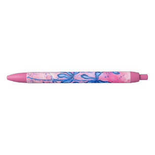 Stylo Noir Fleurs encrées Abstraites Lys bleu rose