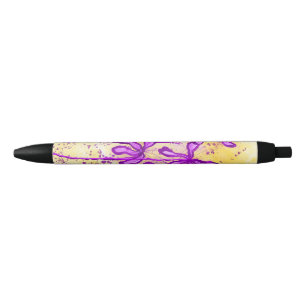 Stylo Noir Fleurs encrées Abstraites Lys jaunes violets