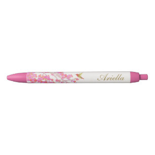 Stylo Noir Fleurs florales roses mignonnes Fille Nom personna