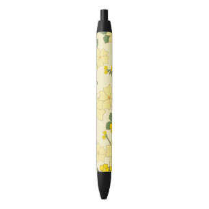 Stylo Noir Fleurs Jaunes, Motif Floral, Motif De Fleurs