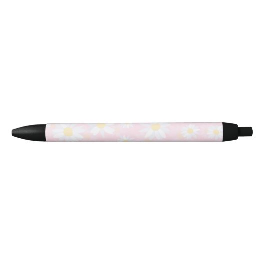 Stylo Noir Fleurs marguerites blanches Florales roses (Devant)