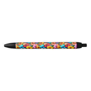 Stylo Noir Fleurs multicolores florales Motif-36355