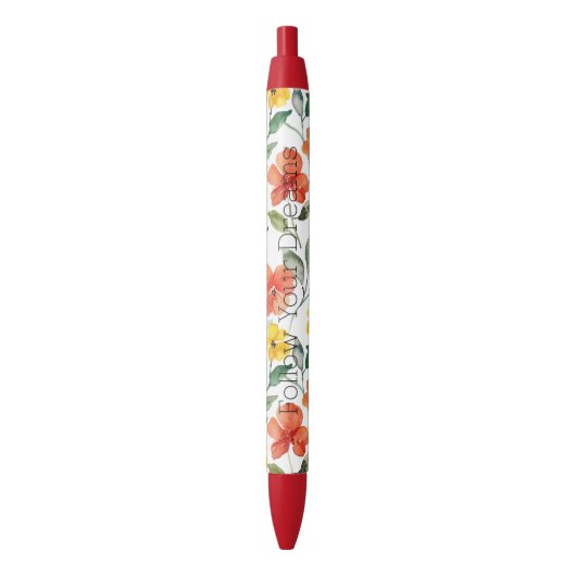 Stylo Noir Fleurs orange jaune  (devant Vertical)