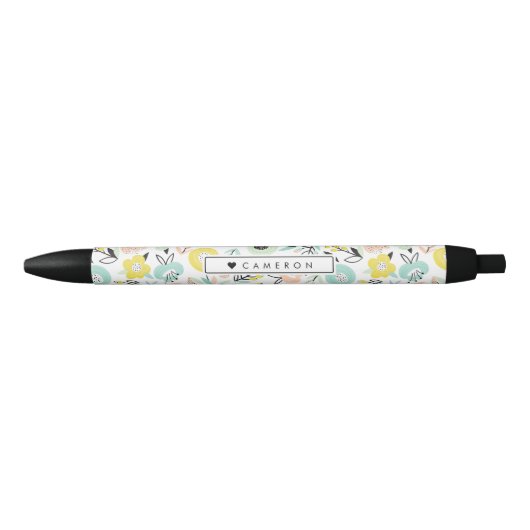 Stylo Noir Fleurs Pastel en Fleur Motif Personnalisé (Devant)
