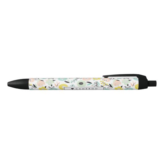 Stylo Noir Fleurs Pastel en Fleur Motif Personnalisé (Haut)