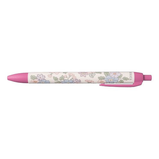 Stylo Noir Fleurs pastel sur l'arrière - plan rose clair (Bas)