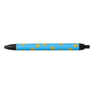 Stylo Noir fleurs peintes en bleu