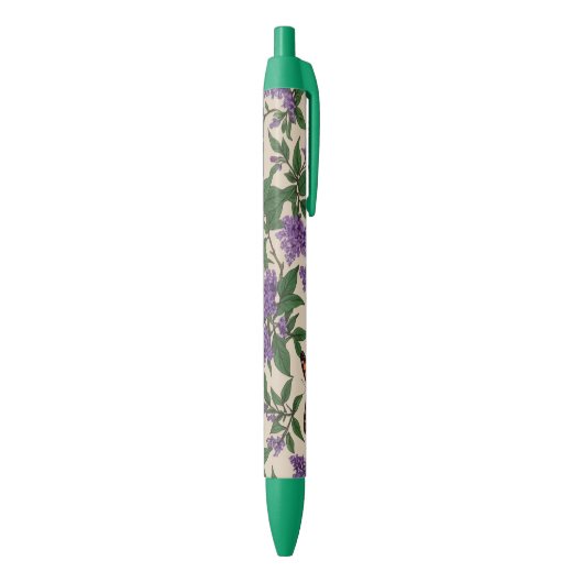 Stylo Noir Fleurs pourpres et papillons (Bas (Vertical))