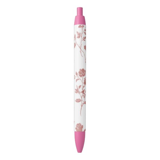 Stylo Noir Fleurs Rose Pâle (devant Vertical)