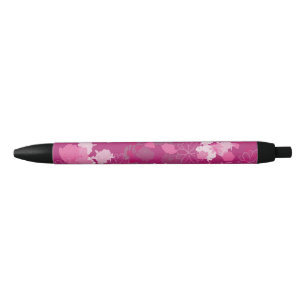 Stylo Noir fleurs roses