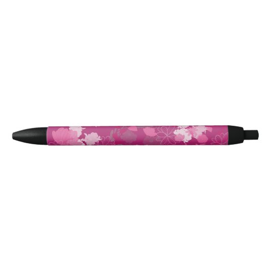 Stylo Noir fleurs roses (Devant)